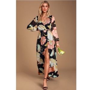 Lulus Wondrous Water Lillies Black Maxi Dress XL